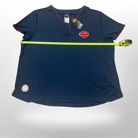 *Harley Davidson*Women's Sz 3XL●Navy Blue/Red Jersey TypeBlouse Sequin LOGO - Picture 5 of 6